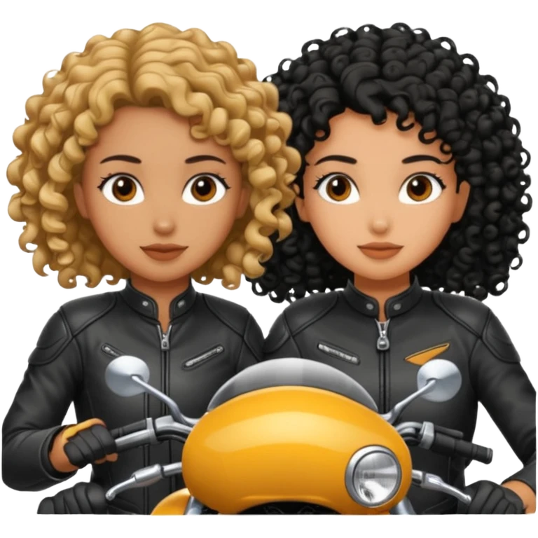 A motorcyclist and a shorter girl with curly black hair, facing each other. emoji