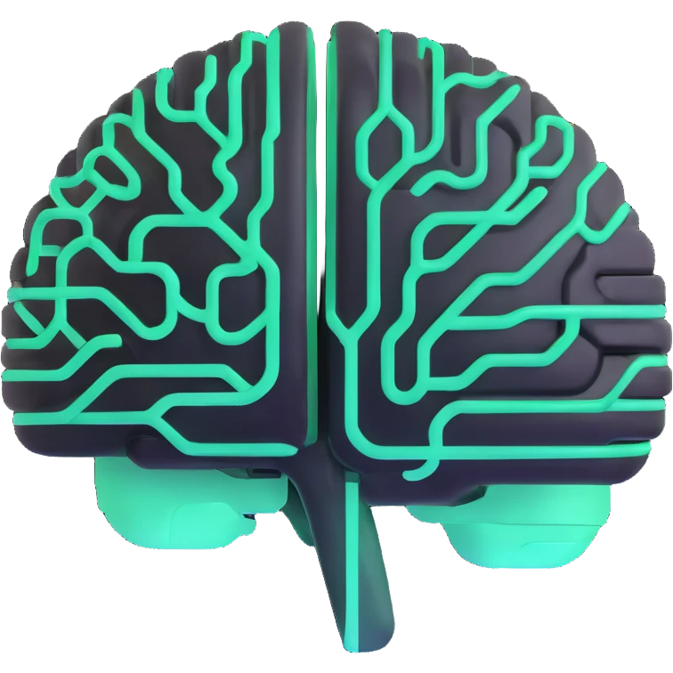 glowing futuristic brain with circuit patterns, radiating intelligence and innovation emoji