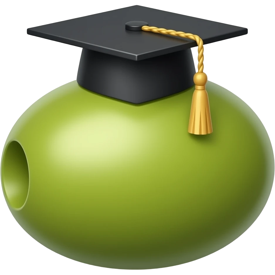An olive wearing a grad cap emoji