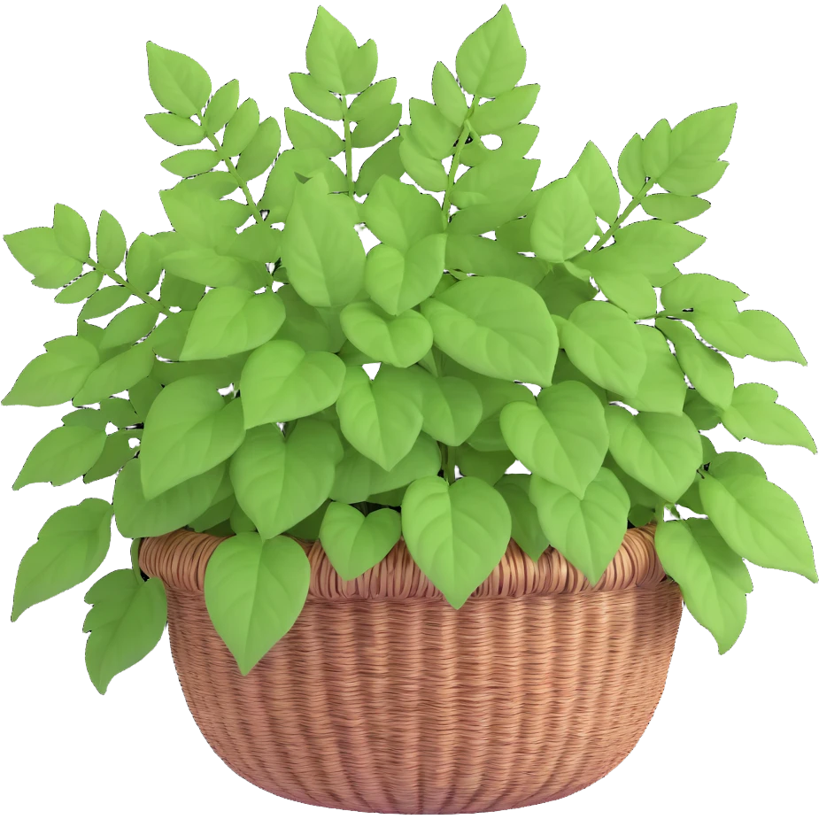 Plectranthus Verticillatus with trailing vines and extremely round circular penny-shaped leaves in a coconut fiber basket emoji