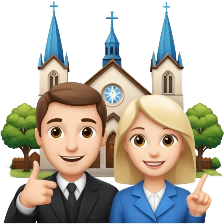 couple pointing to a church in the background emoji