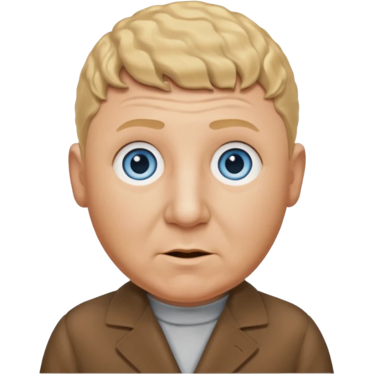 Curly Howard from the Three Stooges with blue eyes, blonde hair, brown outfit emoji
