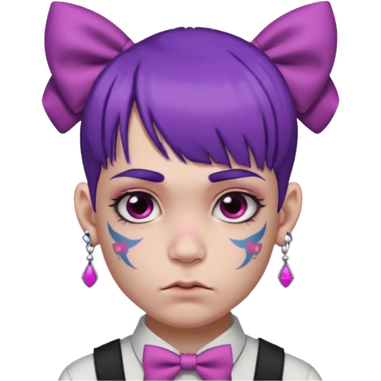 boy with bangs and purple hair and pink hairbow on the side of head and earrings and very heavy face tattoos emoji