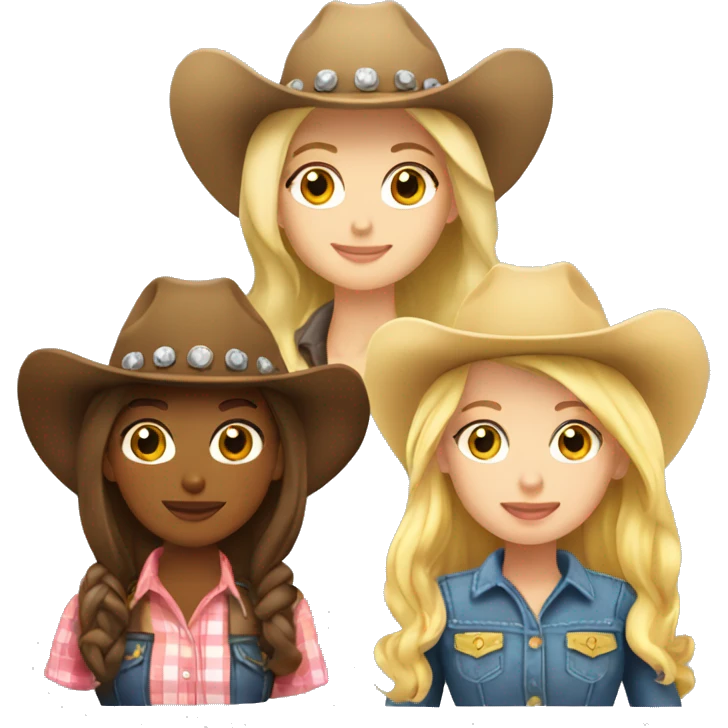 Two blonde cowgirls and one brunette cowgirl emoji
