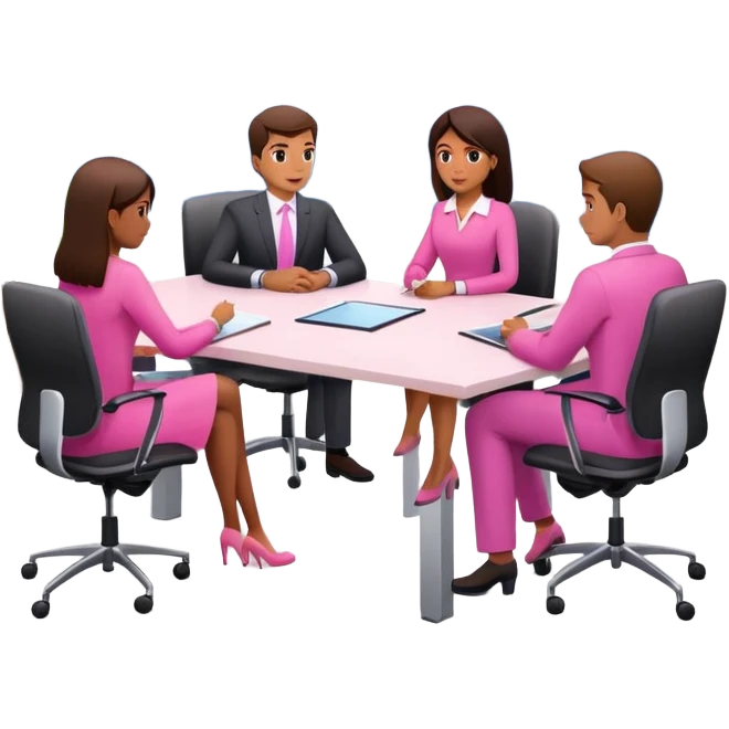 people in pink SPAM office setting having a SPAMGAGE meeting landscape  emoji