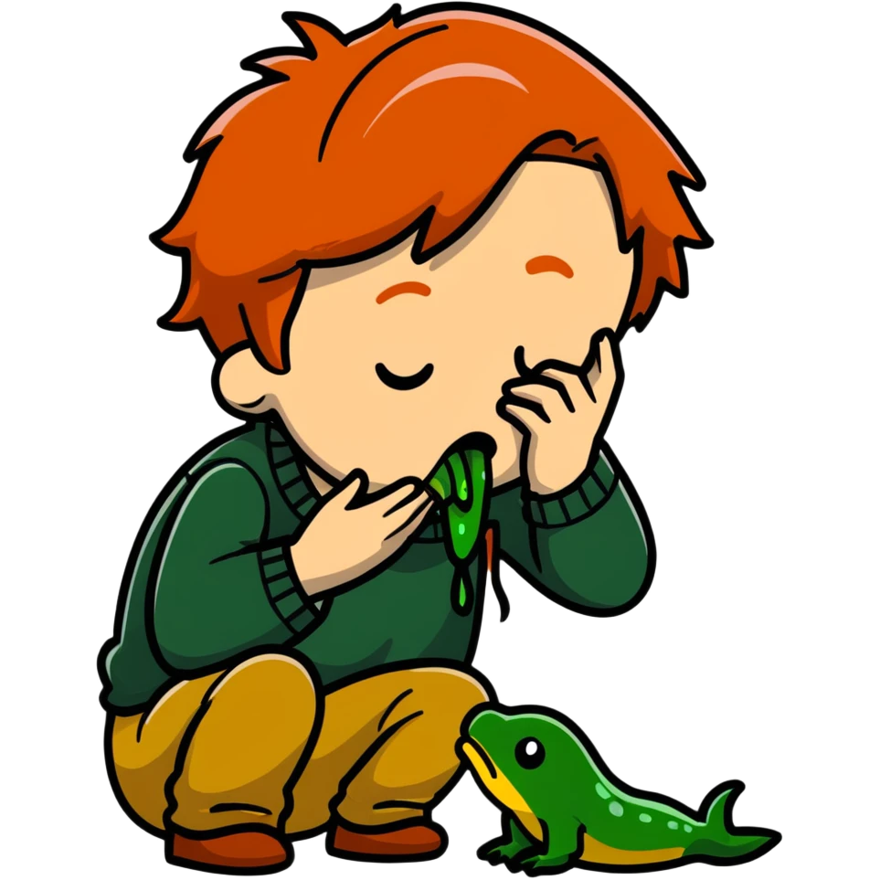 Ron Weasley with ginger hair vomiting green slugs emoji