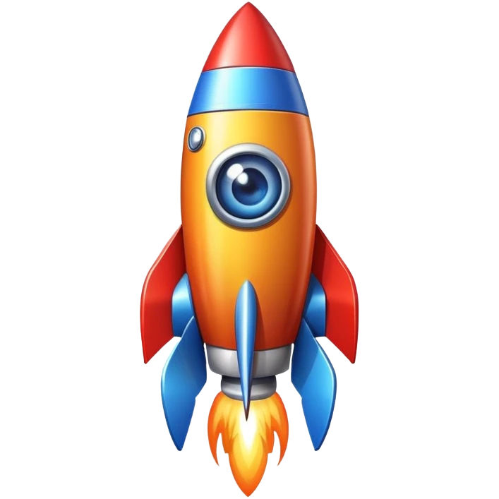 A colorful rocket with big adorable eyes and no mouth emoji