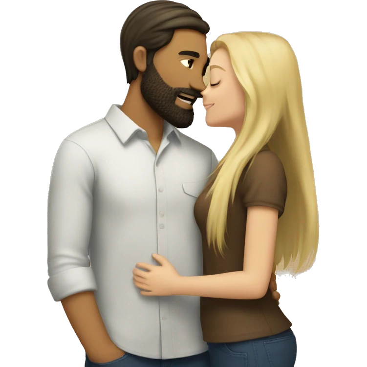Brunette guy with beard kissing blond girl with long hair emoji