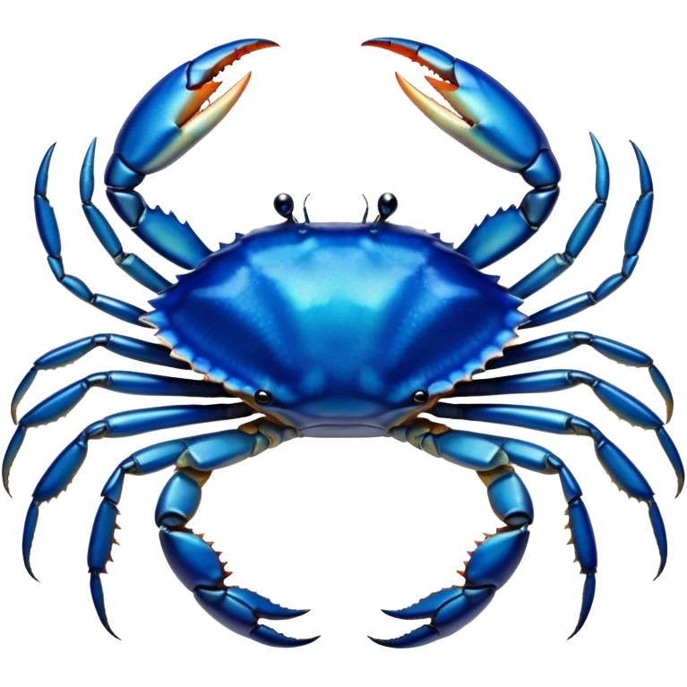 Cinematic Noble Blue Crab Portrait Emoji, Poised and commanding, with a sturdy, angular build and a brilliantly iridescent blue exoskeleton accented by robust, gleaming claws, deep-set piercing eyes, Simplified yet sharp and sophisticated features, highly detailed, glowing with a cool, oceanic glow, high shine, intelligent and resilient, stylized with an air of marine authority, focused and attentive, soft glowing outline, capturing the essence of a watchful and confident blue crab that feels as though it could scuttle out of the screen with effortless authority! emoji