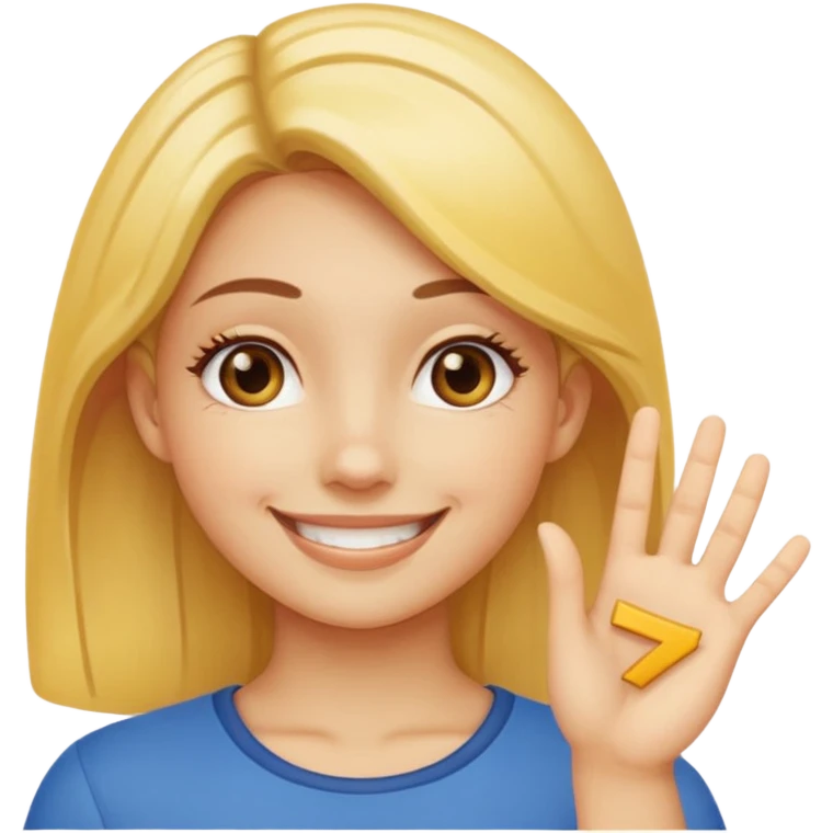 yellow smiling face girl with one hand flat under chin. With the number 6 on the left hand and the number 7 on the right hand emoji