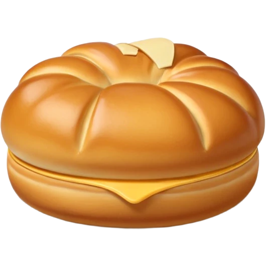 single brioche bun, golden-brown, soft domed top, shiny crust, airy light texture, subtle folds, buttery softness, clean 3D rendering, soft light, subtle shadow, no background elements, no anthropomorphic features, transparent background, emoji scale emoji