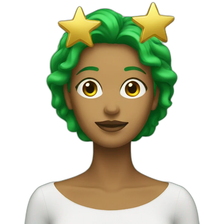 Green women holding three gold stars above head emoji