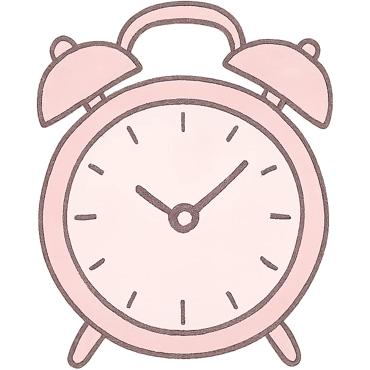 Japanese hand-drawn style, pink theme, soft and cute clock icon, transparent background, for mobile home screen emoji