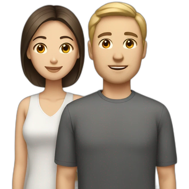 Brown hair white man with asian woman couole emoji