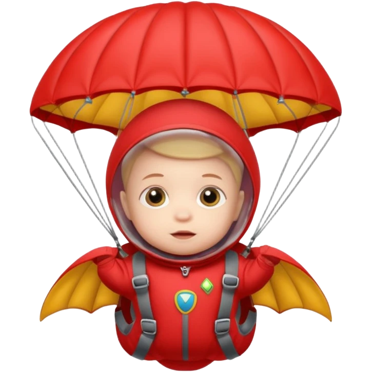 Skydiving baby with parachute and UFO red emoji