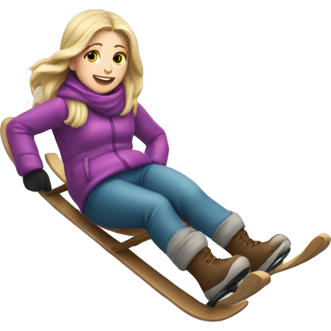 White girl Sledding in snow down a hill emoji