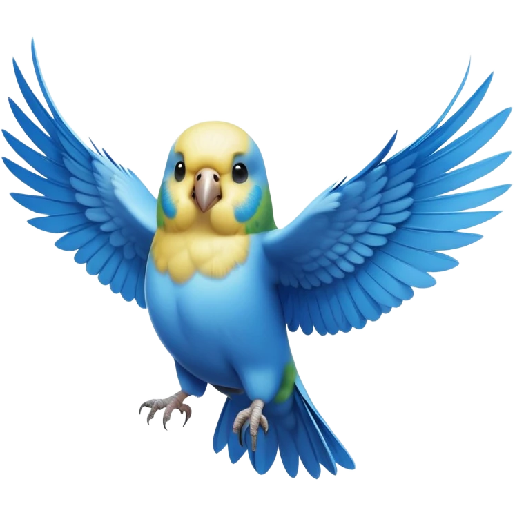 cinematic-[budgie]-realistic-full-body-perched-emoji,-wings-out-flying,-head-tilted-dramatically,-sleek-[blue]-feathers,-simplified-yet-realistic-focused-features,-highly-detailed,-glowing-with-an-almost-sarcastic-glow emoji