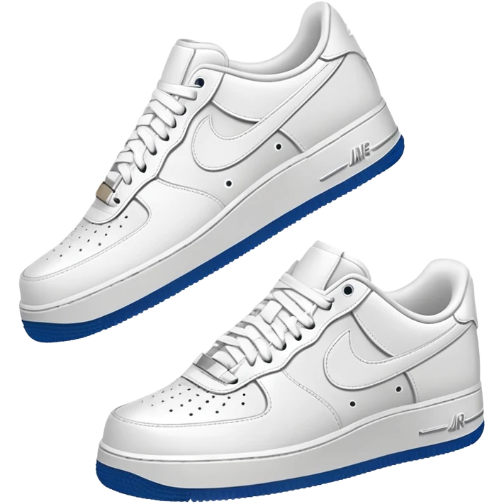 Pair of white Nike Air Force 1 sneakers, one showing the side profile and one showing the front emoji