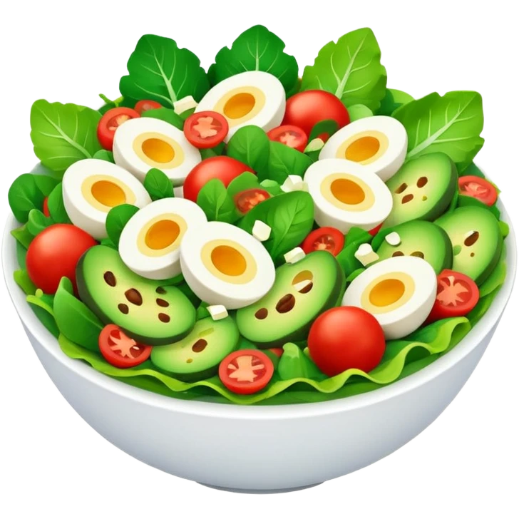 Salad community avatar in clean emoji-style illustration. Classic salads like Olivier and Tashkent, vibrant greens and colorful ingredients, simple shapes, flat design, high contrast, fresh and inviting. emoji