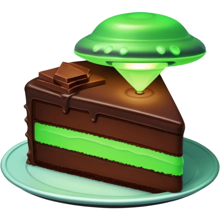 piece of cake in a green light being stolen by flying above it ufo  emoji
