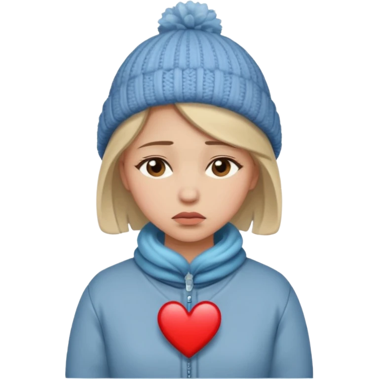 woman broken hearted, looking down sad, wearing a winter outfit emoji
