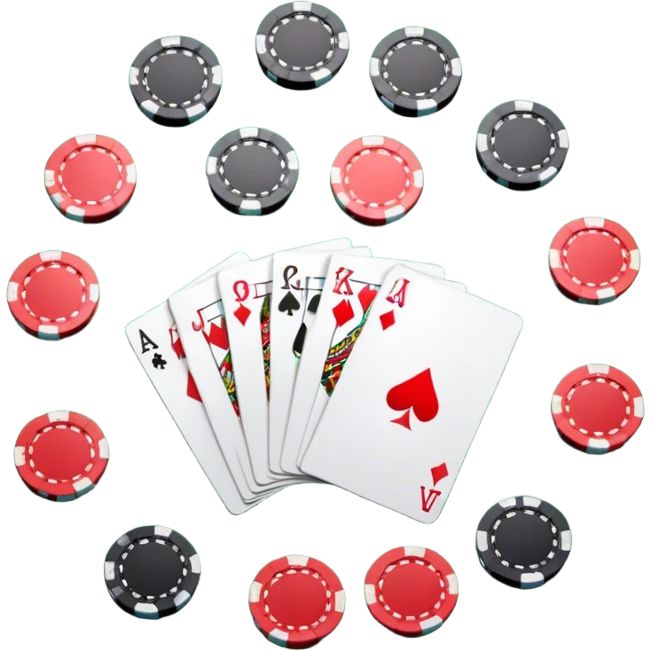 A photorealistic icon with playing cards and poker chips on a green felt table. Detailed design with realistic lighting and textures, focusing on the classic atmosphere of card games. Transparent background, symbolizing card games and strategy. emoji