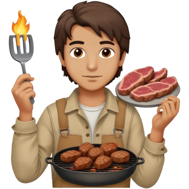 Turkish beautiful finish Konya boy good hair and brown eyes with beige denim clothes and had on his hand grilled meat emoji