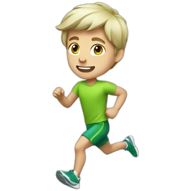 Green-highlighter white brown-haired boy running emoji