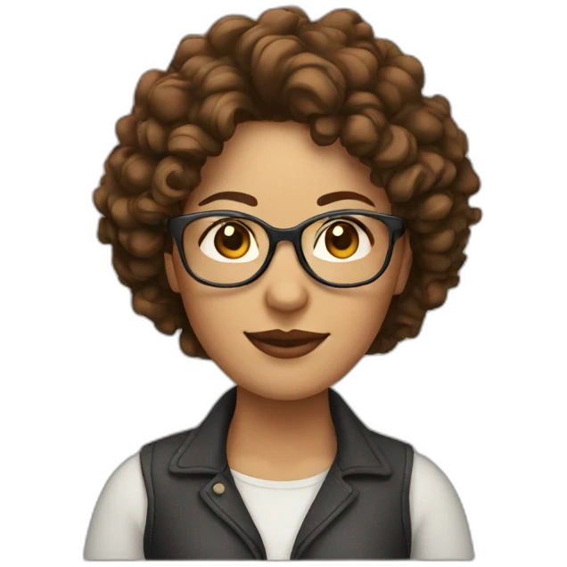 woman with brown curly hair and glasses emoji