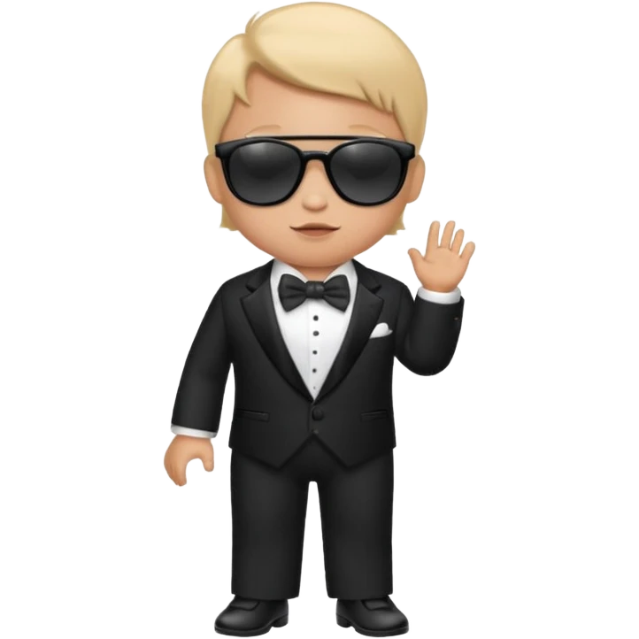 Baby wearing sunglasses and a tuxedo emoji