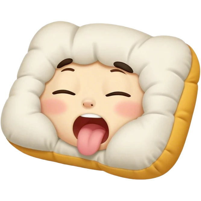 A yawning pillow with a sleepy and cozy expression emoji