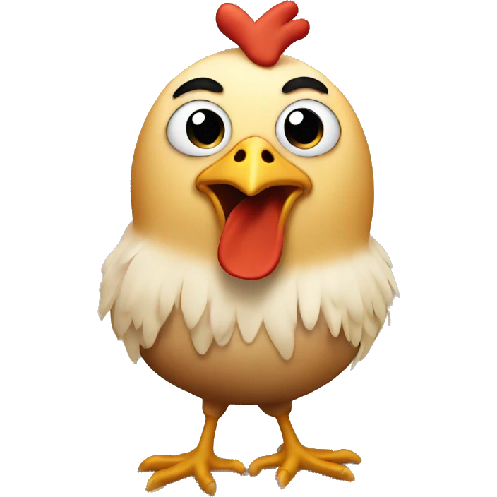Chicken with no legs or feathers running at you with wide eyes emoji