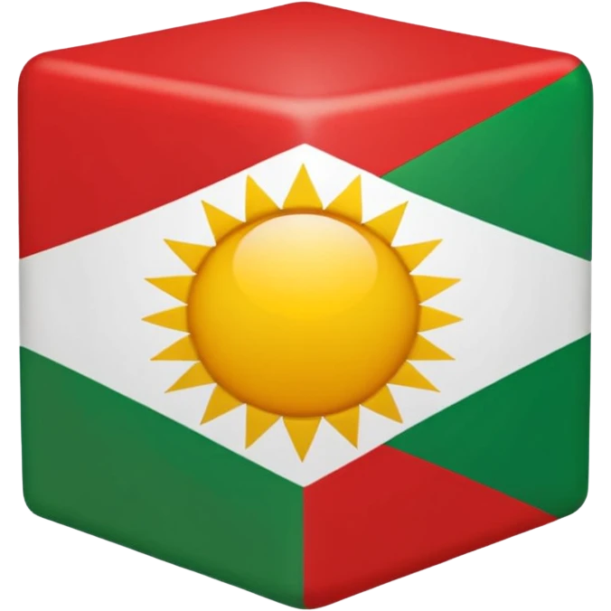 Sun in in the middle White in the middle Kubus shape Make a kurdish vlag with a sun red up white in the middle and green under emoji