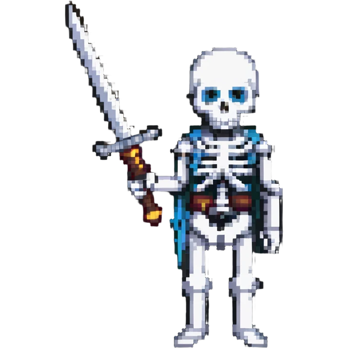 Pixel skeleton with a sword emoji