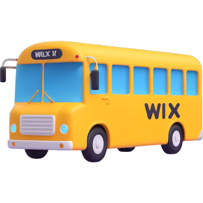 Edit the image to depict a 3D style bus featuring the Wix logo prominently, with no background (transparent). Keep the 3D style consistent and clear. emoji