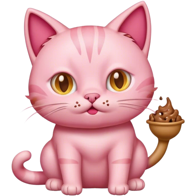 Pink cat eating poop emoji