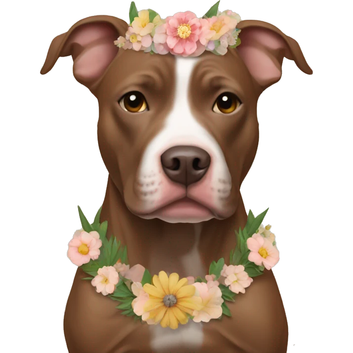 brown pit bull dog with a flower crown emoji