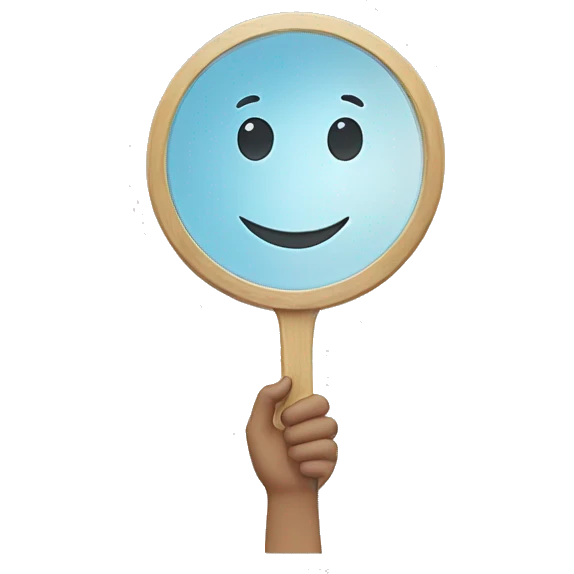 a smiling face with a hand holding up a mirror emoji