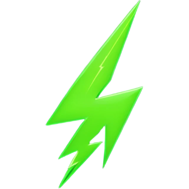 A single neon green lightning bolt emoji, glossy and smooth, cartoonish, vibrant neon green color, high detail, simple and cute design, isolated on white background, centered composition

 emoji
