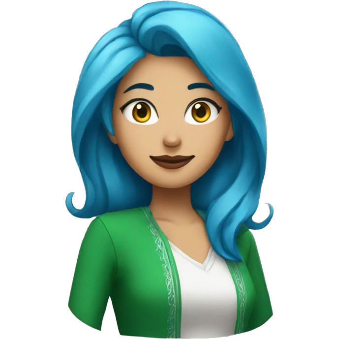 A woman with blue hair and a Saudi Crescent logo on her shirt emoji