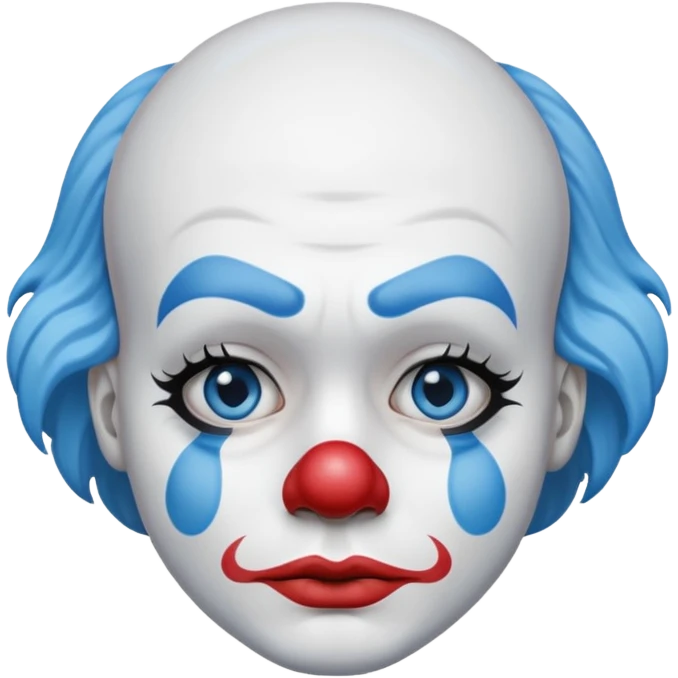 sad clown emoji with blue teardrop makeup, frown, white face paint emoji