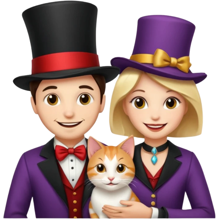 magician couple and their pet cat emoji