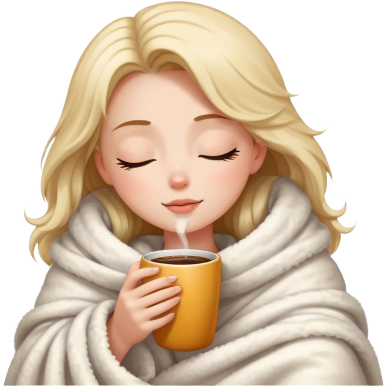 girl inside a blanket sipping coffee eyes closed emoji