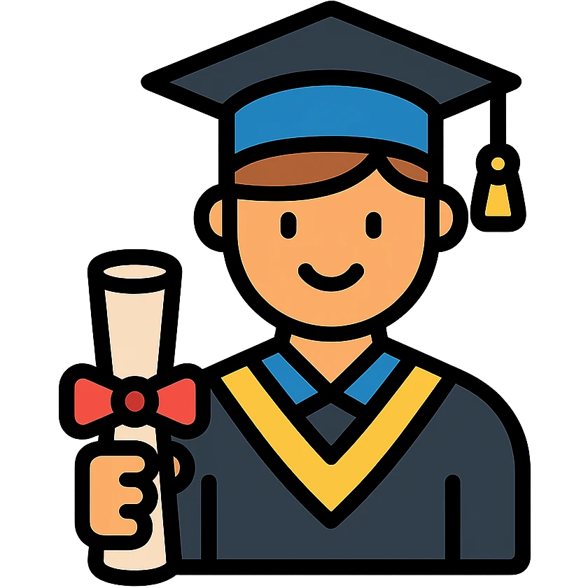successful graduate student, cap and gown, diploma emoji