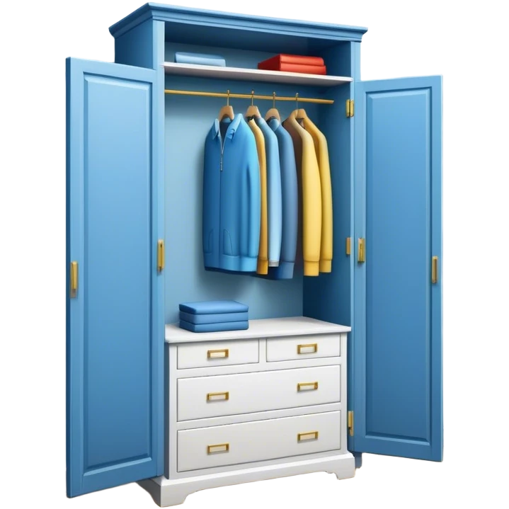 Professional emoji for Furniture Design: a close-up of a 3D wardrobe on top of a blueprint, with a measuring tape beside it. The icon should represent the detailed design and measurement process in furniture design. Transparent background. emoji