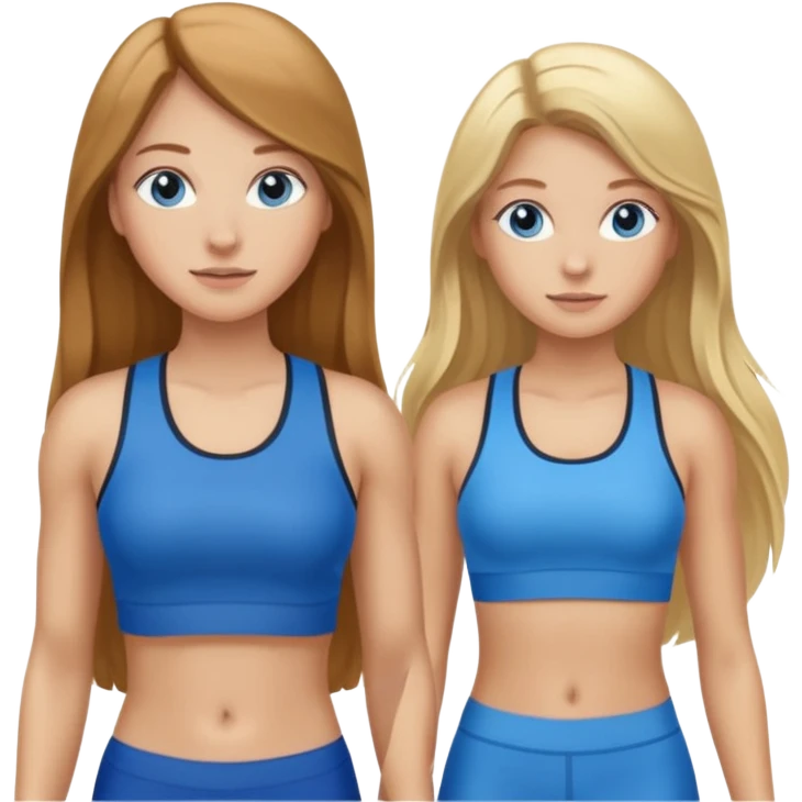 two girls in gym wear one with brown long hair one with blonde long hair and blue eyes emoji