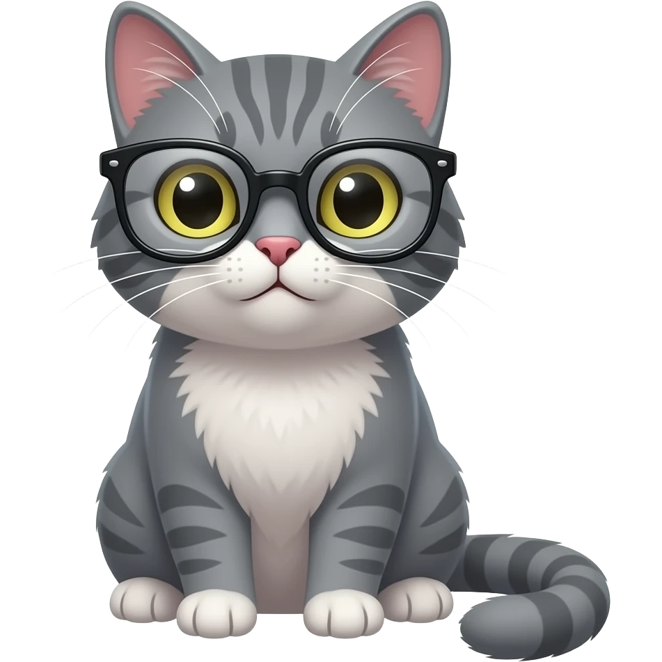 smart grey cat with glasses and pet emoji