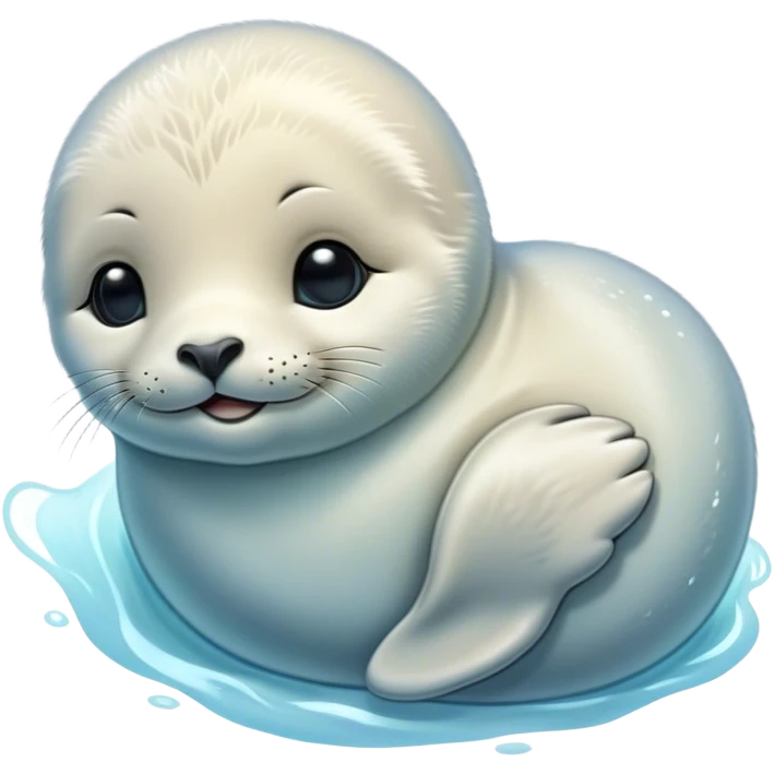 Beautiful and Majestic Baby Seal Portrait Emoji, Head and body resting serenely with a gentle, content smile, showcasing a soft, cuddly form with tender, glistening fur and eyes peacefully closed in a tranquil slumber, Simplified yet exquisitely endearing features, highly detailed, glowing with a soft, radiant polar light, high shine, serene and utterly lovable, stylized with an air of regal innocence, soft glowing outline, capturing the essence of a beautiful and majestic baby seal that embodies the quiet wonder of arctic serenity! emoji