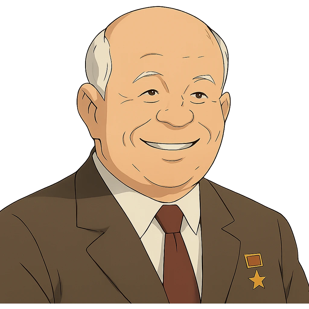 ghibli style portrait of Nikita Khrushchev smiling emoji