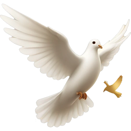 Flying white dove in golden light  emoji